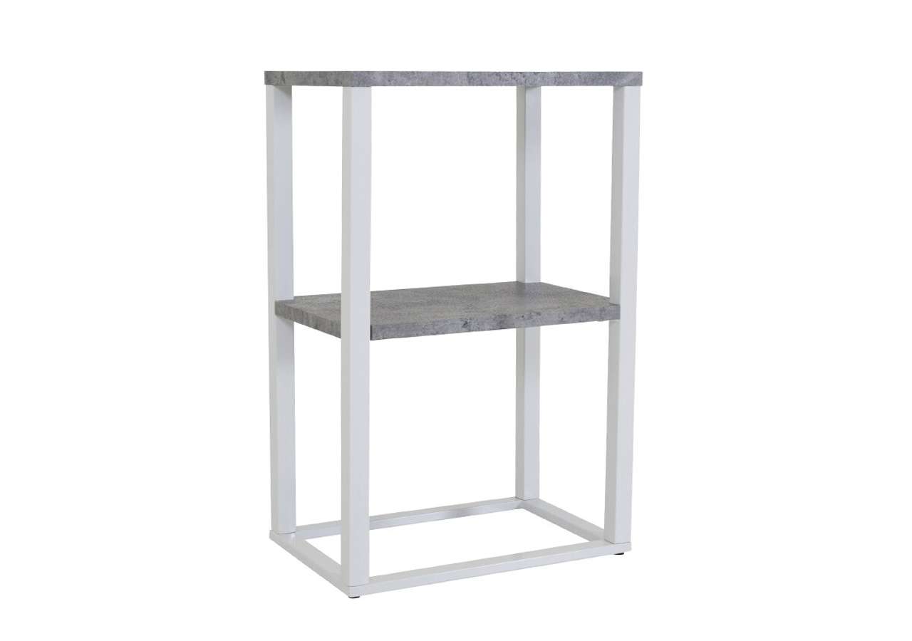 29919-660_1 Funktionell sängbord i trä och vitt metallram, perfekt för sovrum och förvaring.