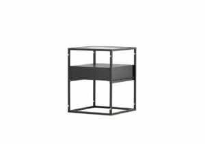 Modern sängbord i svart med minimalistisk design, perfekt för Sömn- och sovrum.