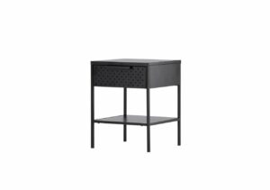 Modern svart sängskåp med förvaring och hylla, design för sovrum.