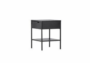 Modern svart sängbord med förvaring och hylla - perfekt för sovrum och design.