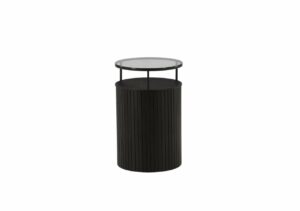 Mörk träsidobord med glasskiva och svarvad design, modern och stilren för hem och sovrum.