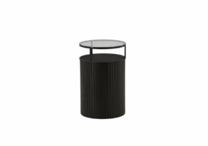 Modern sängbord i svart med glasytor och slät design för sovrum och inredning.