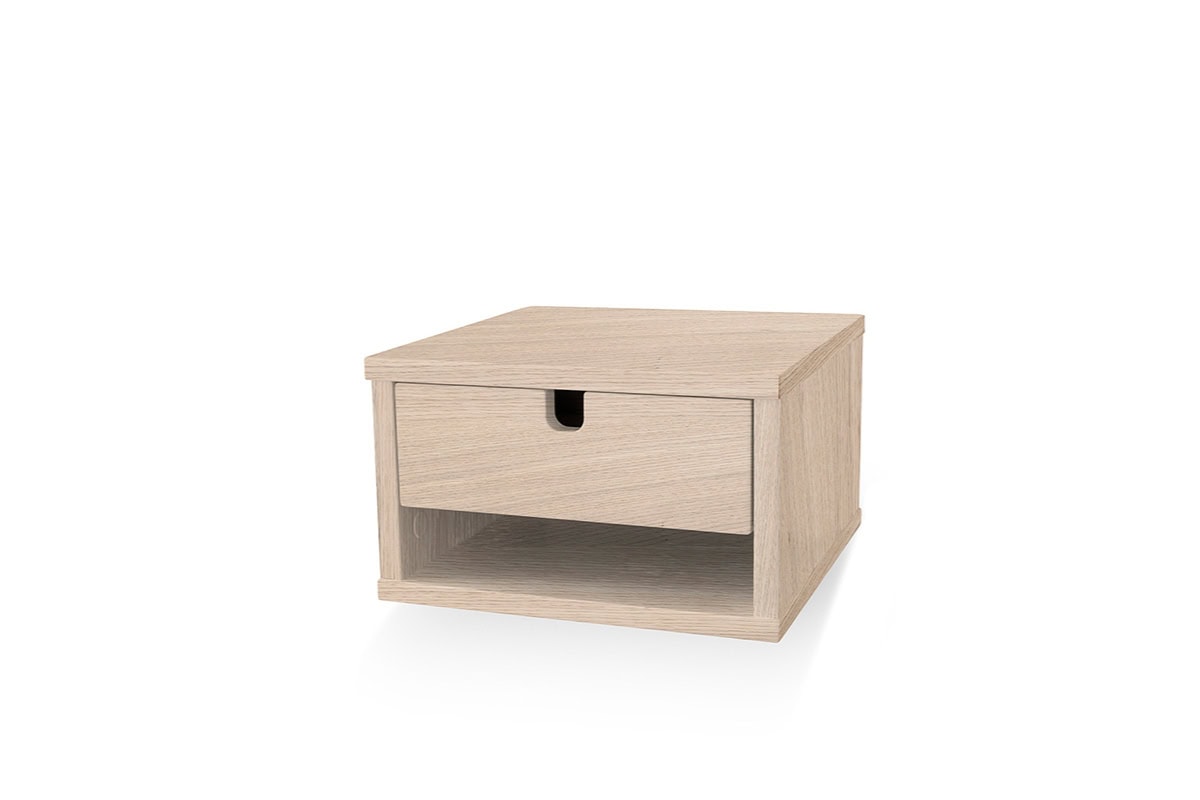 KLINTE Sängbord vägghängt vitoljad ek Sängfabriken sängbord i ljusträ, modern design.