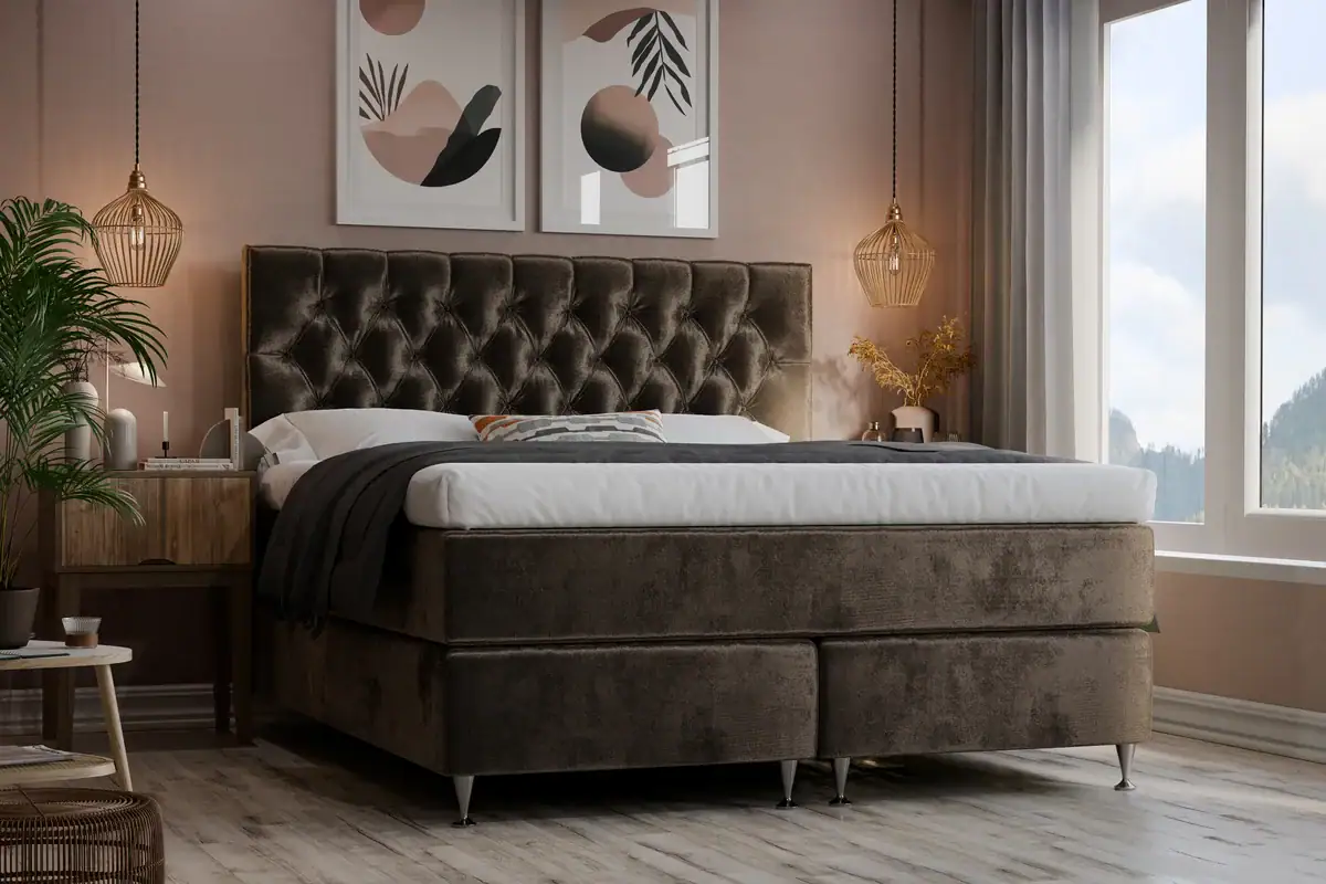 Sängfabriken säng i lyxig sammet med modern design och bekvämt huvudgavel. Perfekt för ett stilrent.
