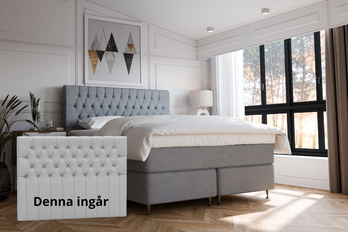 Sängfabriken säng med modern design och bekvämt huvudgavel i ljusa färger.