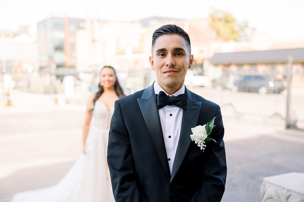 Groom waiting to see bride for the first time