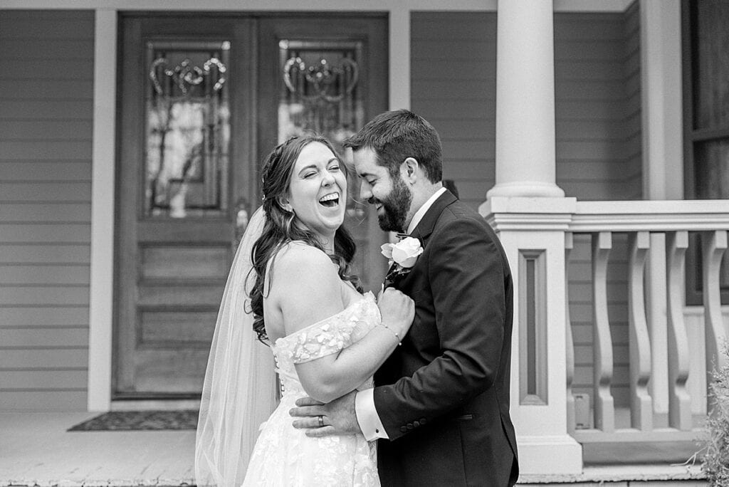 Bride and groom laughing
