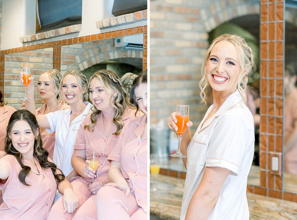 Bride drinking mimosas
