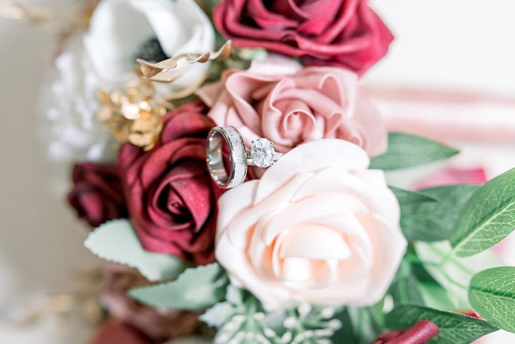Bride and Groom rings in the flower bouquet