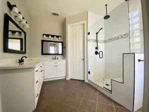 new master bathroom shower and cabinets