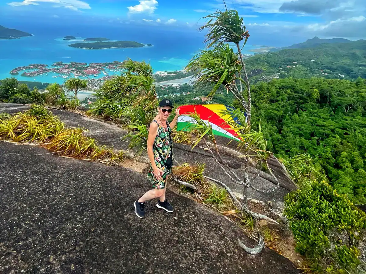 Mahé island in Seychelles with tropical coastline and mountains