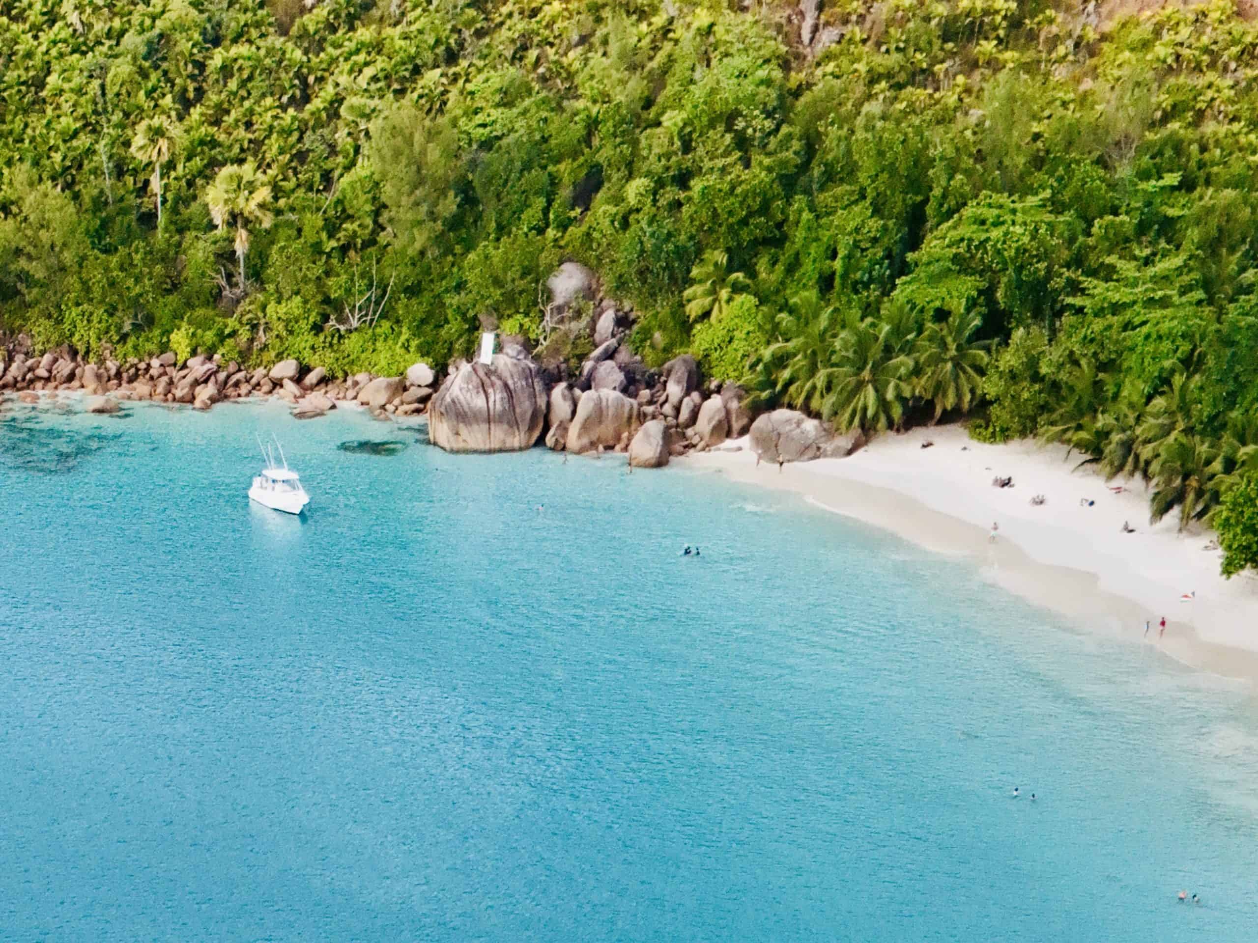 Anse Lazio Praslin beach with granite rocks and turquoise water