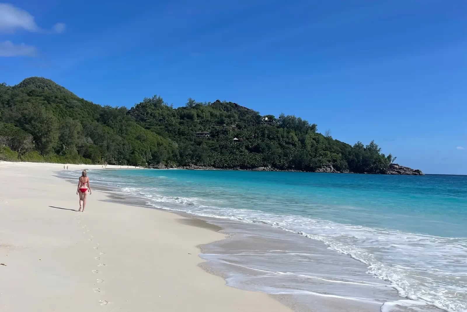 Anse Intendance Beach on Mahé, Seychelles, with white sand and powerful ocean waves