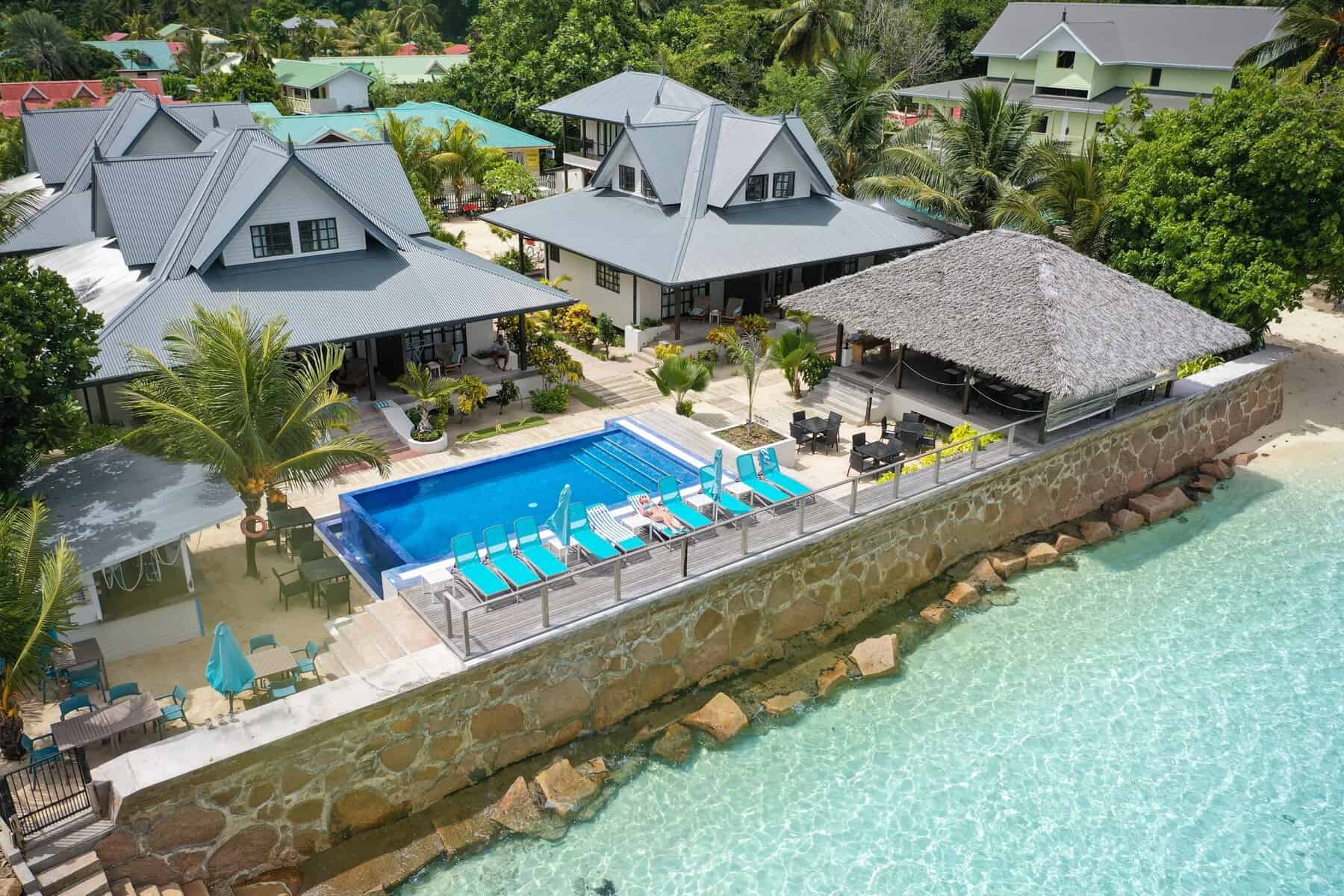 Le Nautique Waterfront Hotel on the seafront at La Digue