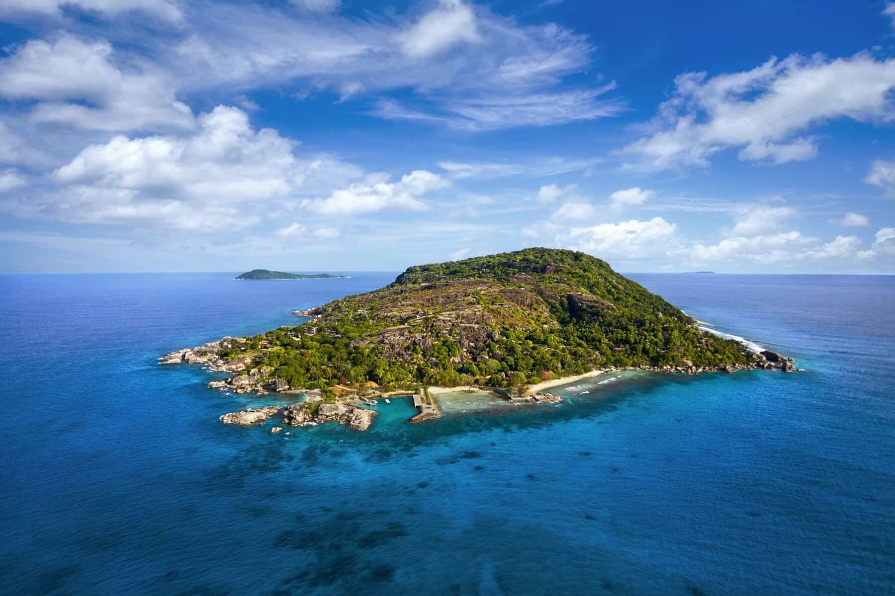 Aerial view of Félicité Island in Seychelles