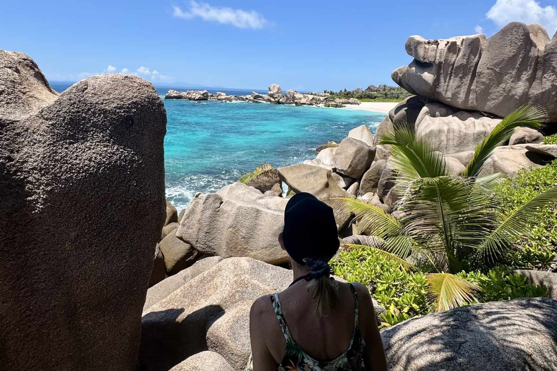 Anse Marron La Digue 5 Guided hiking route among granite boulders toward Anse Marron La Digue