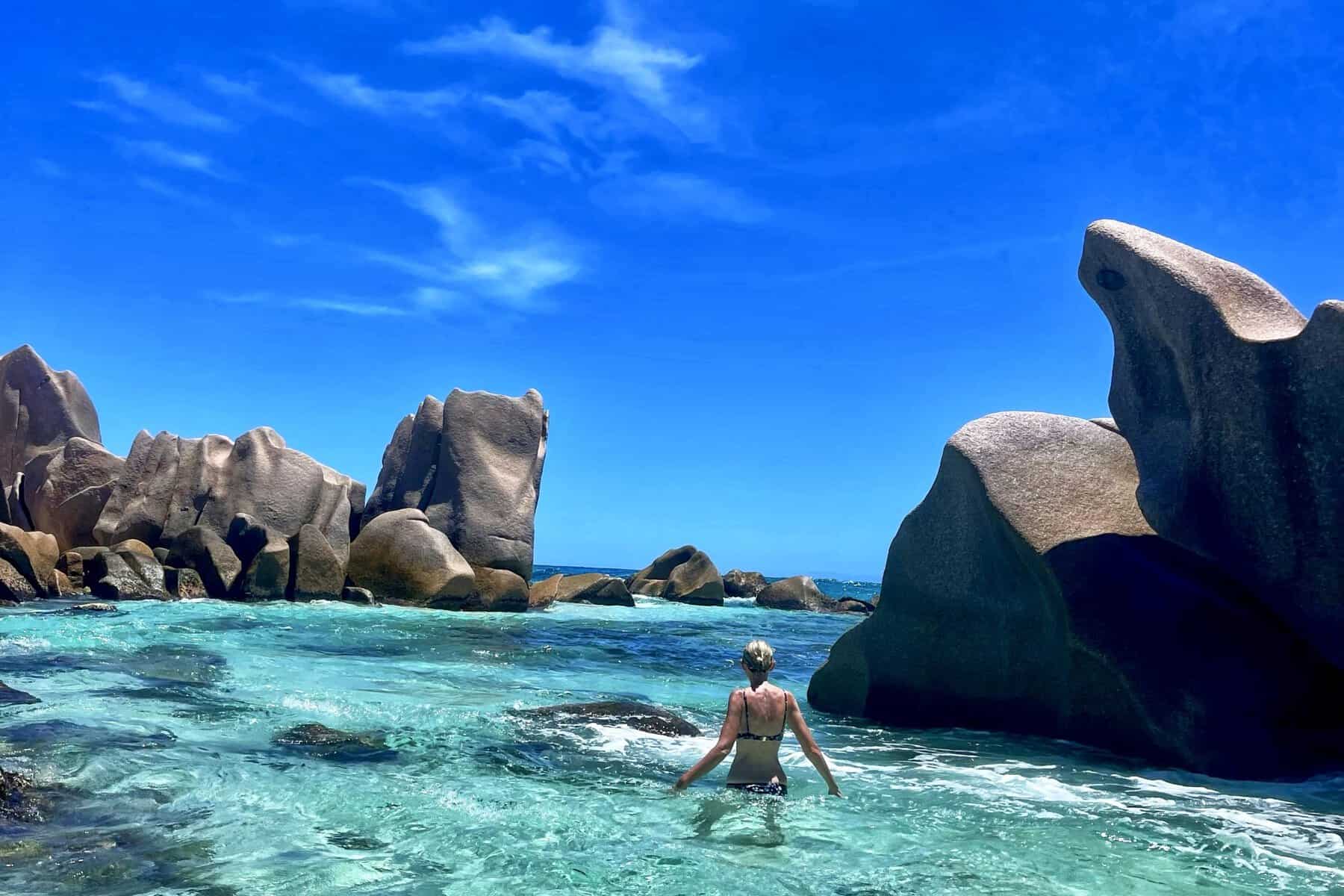 Anse Marron La Digue natural granite pools and wild southern coastline