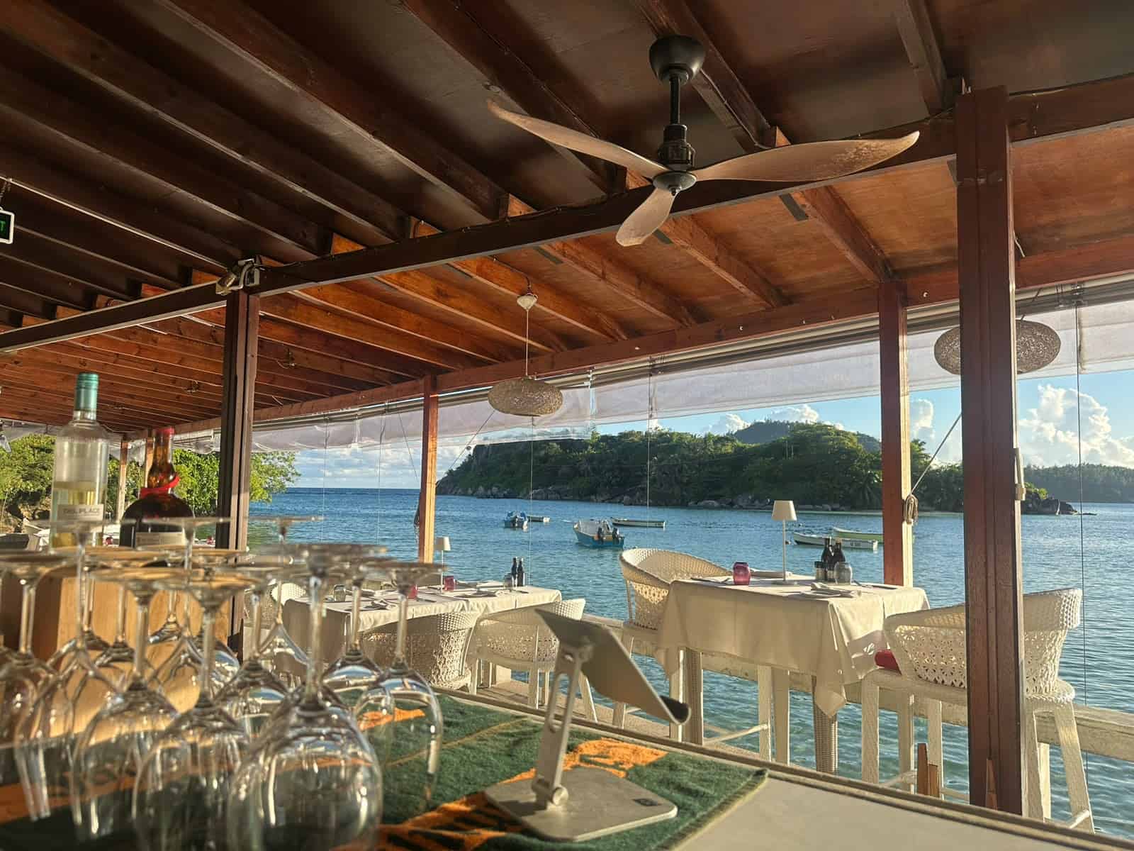 Del Place Restaurant overlooking the lagoon in Port Glaud, Mahé