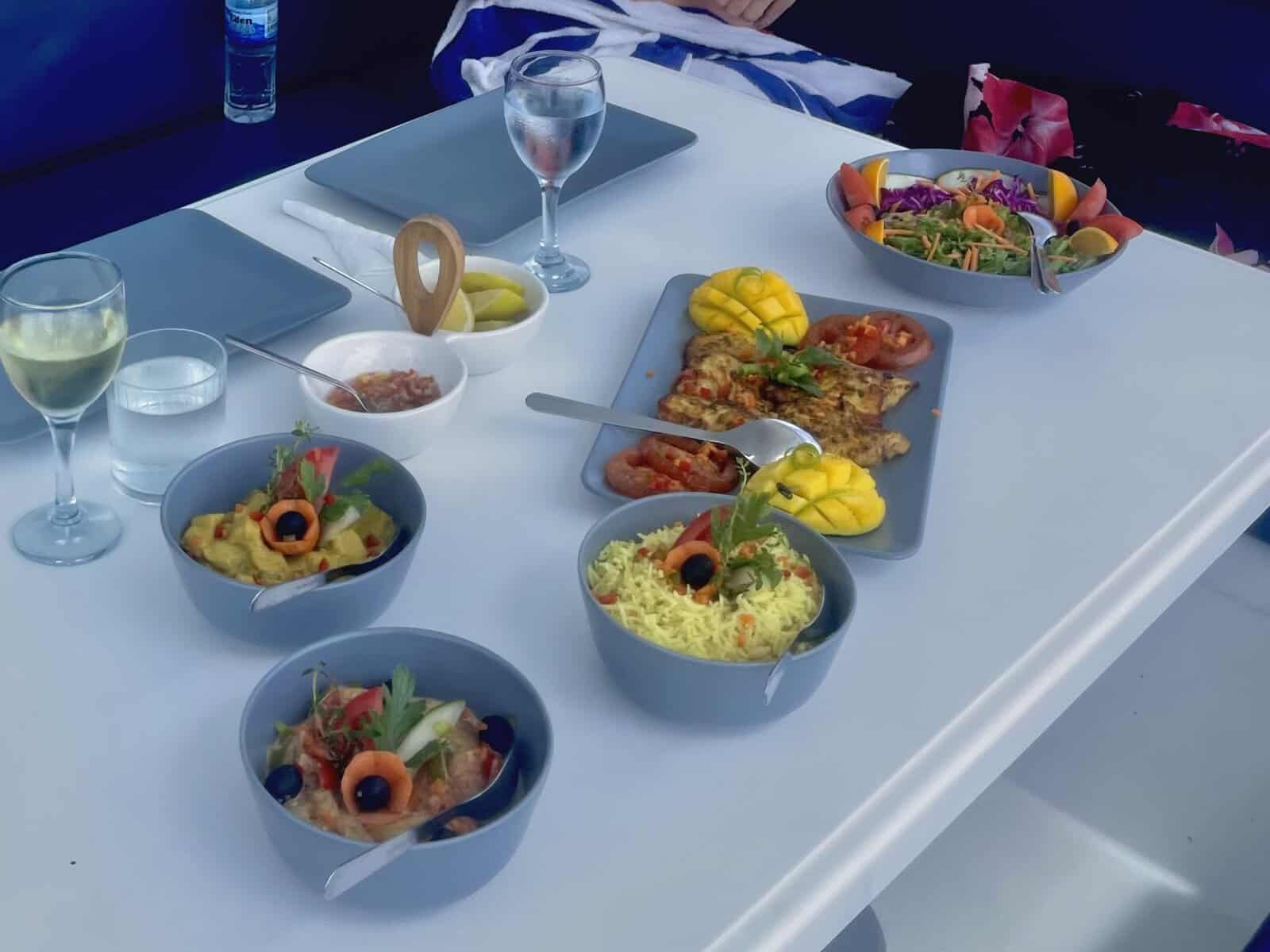 Endless Summer Charter Praslin 2 Lunch prepared by the chef aboard Endless Summer