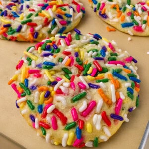 Birthday Cake Cookies with sprinkles inside and out. They are flavored with clear vanillas extract and have a soft cake like texture.