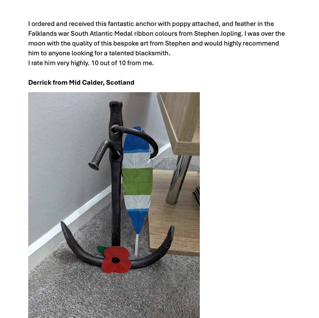 Anchor with poppy and colorful feather decoration.