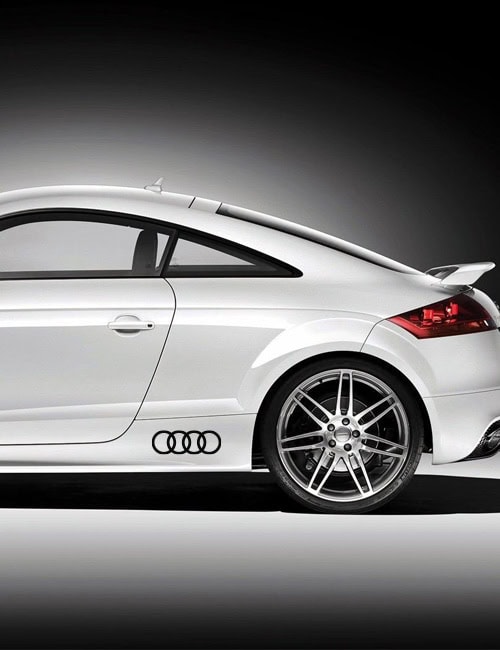 Audi rings side skirt sticker on silver car UK