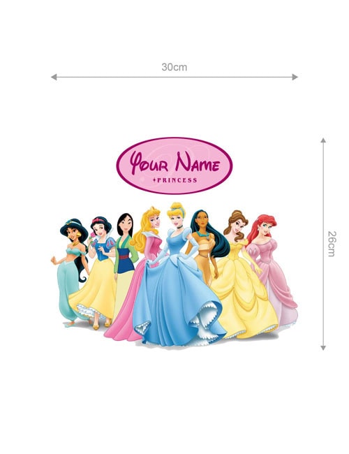 Size guide and application for Disney Princess custom name wall sticker
