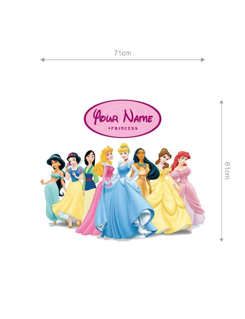 Size guide and application for Disney Princess custom name wall sticker