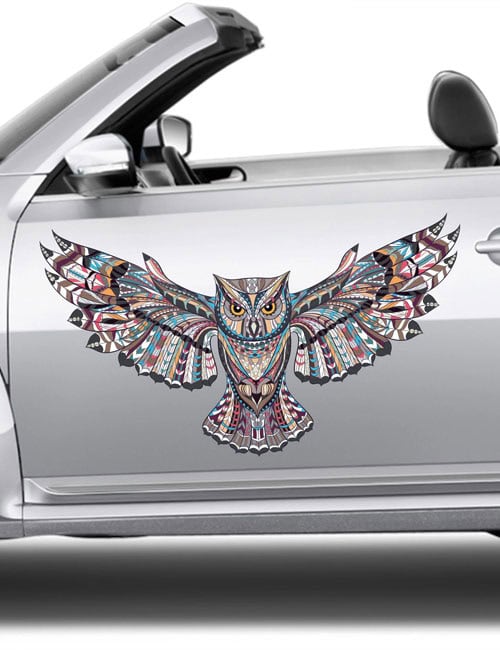 Owl wall decal intricate illustration boho animal sticker graphic
