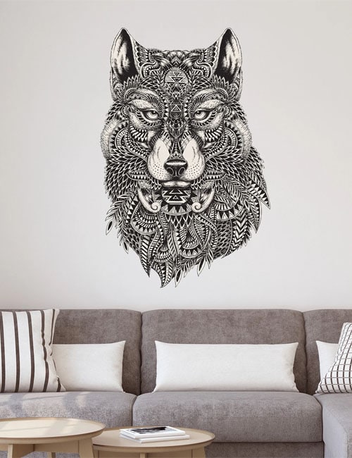 Abstract wolf decal geometric wolf art detailed animal sticker