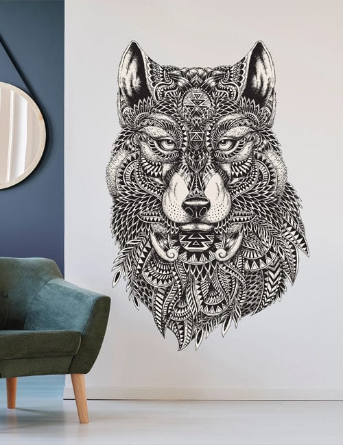 Abstract wolf decal geometric wolf art detailed animal sticker