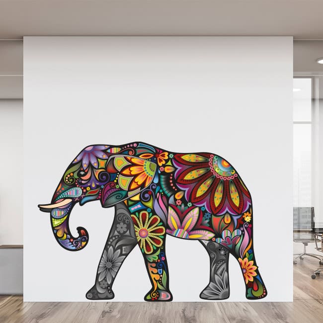 Elephant wall decal colorful mandala sticker for boho room decor
