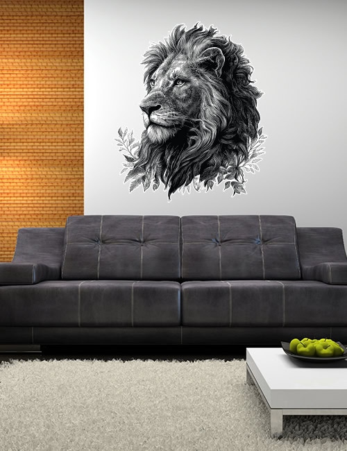 Lion Head Wall Decal – Black and White Graphic Sticker & Monochrome Animal Decor - Image 2