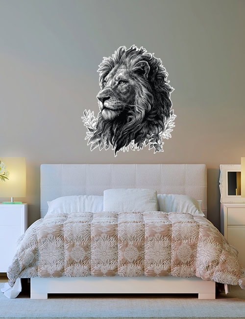 Lion Head Wall Decal – Black and White Graphic Sticker & Monochrome Animal Decor - Image 3
