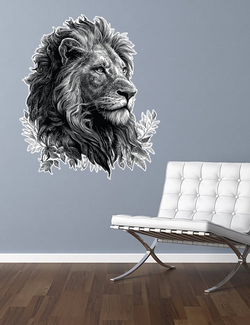 Lion head wall decal black and white graphic sticker monochrome animal decor