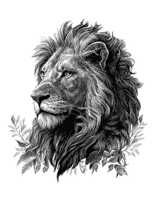 Lion head wall decal black and white graphic sticker monochrome animal decor