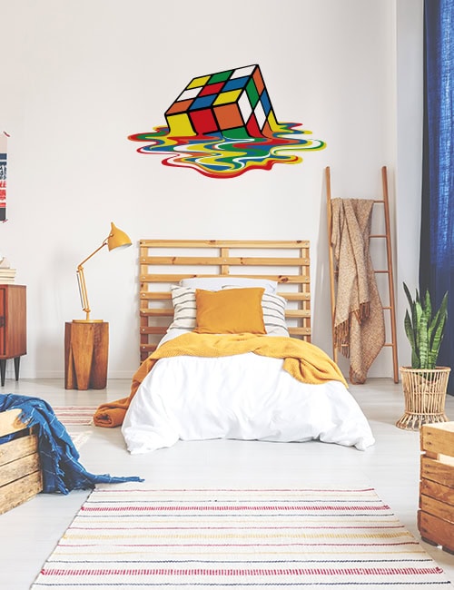 Melted rubiks cube decal colorful vector sticker retro gaming decor