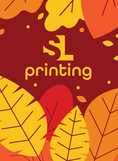 SL Printing autumn graphic with colourful seasonal leaves