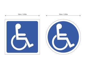 Disabled symbol sticker set with square and circular wheelchair accessibility signs
