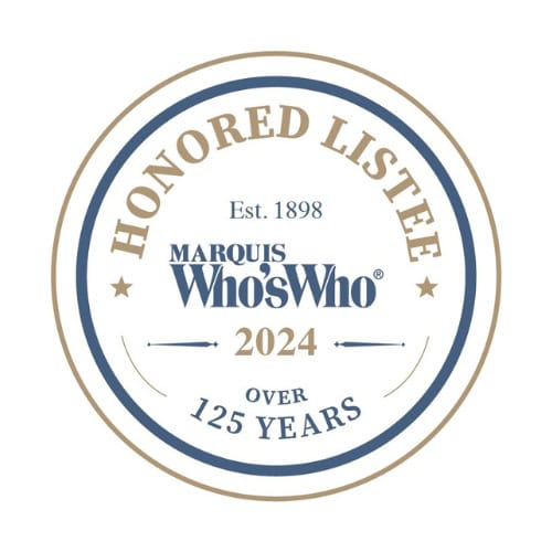 Badge for Marquis Who's Who honoring 125+ years of recognition.