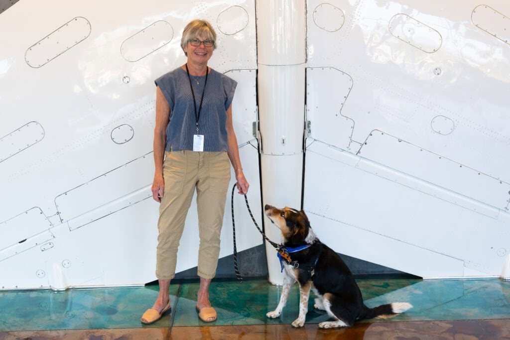 SBPaws therapy dog Atom with its handler