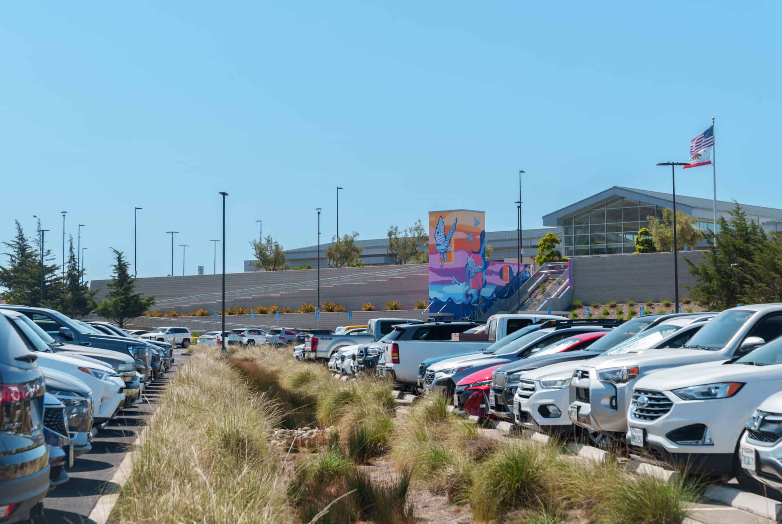 Parking lot full of cars at SLO airport