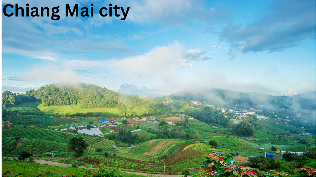 Beautiful landscape of Chiang Mai with lush green hills and misty mountains. Perfect for exploring n.