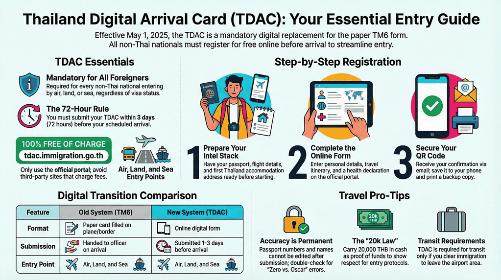 Thailand Digital Arrival Card (TDAC) step-by-step registration process for tourists.