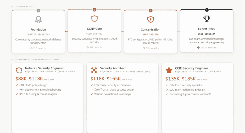 Overview of Cisco security certification paths and career outcomes