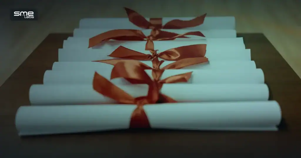 Rolled diploma certificates tied with ribbon, representing IT certification jobs in Canada