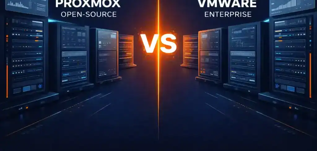 Proxmox open-source versus VMware enterprise server racks