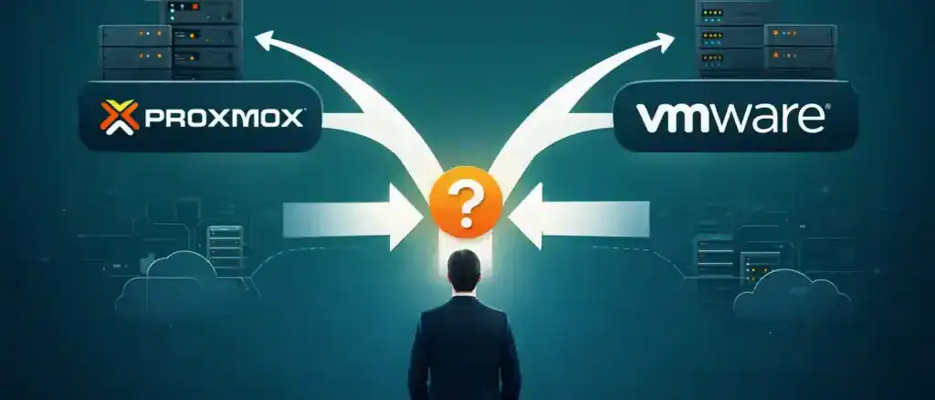 Choosing between Proxmox and VMware, decision point illustration