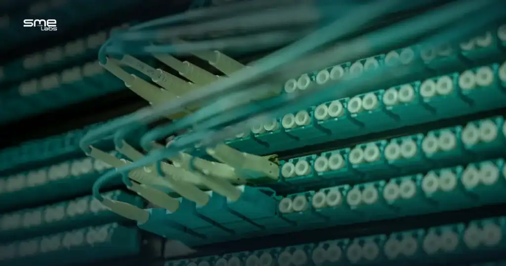 How to become a network engineer roadmap guide cover with duotone fiber patch panel background