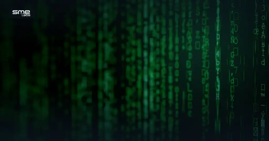 Close-up of green code on a dark terminal screen